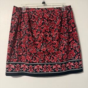 Talbots Women's Skirt Red Navy Blue Paisley Floral Print Knee Length Size 14W‎